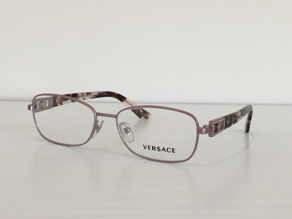Versace MOD 1216-B 1260 Rectangle Pink Havana Crystal Eyeglasses Frame 54-16-135