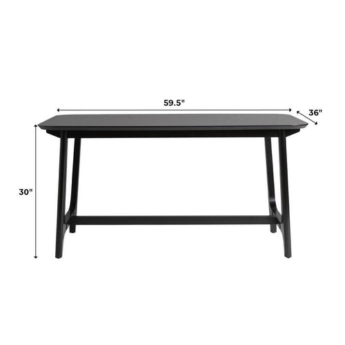 Welwick Designs Dining Table Trestle 60" Rectangle Solid Wood Black Ash Seats-6 - Picture 5 of 9