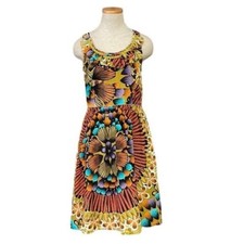 Anthropologie Edme & Esyllte Dress Womens 6 Orange Teal Floral Silk Bohemian
