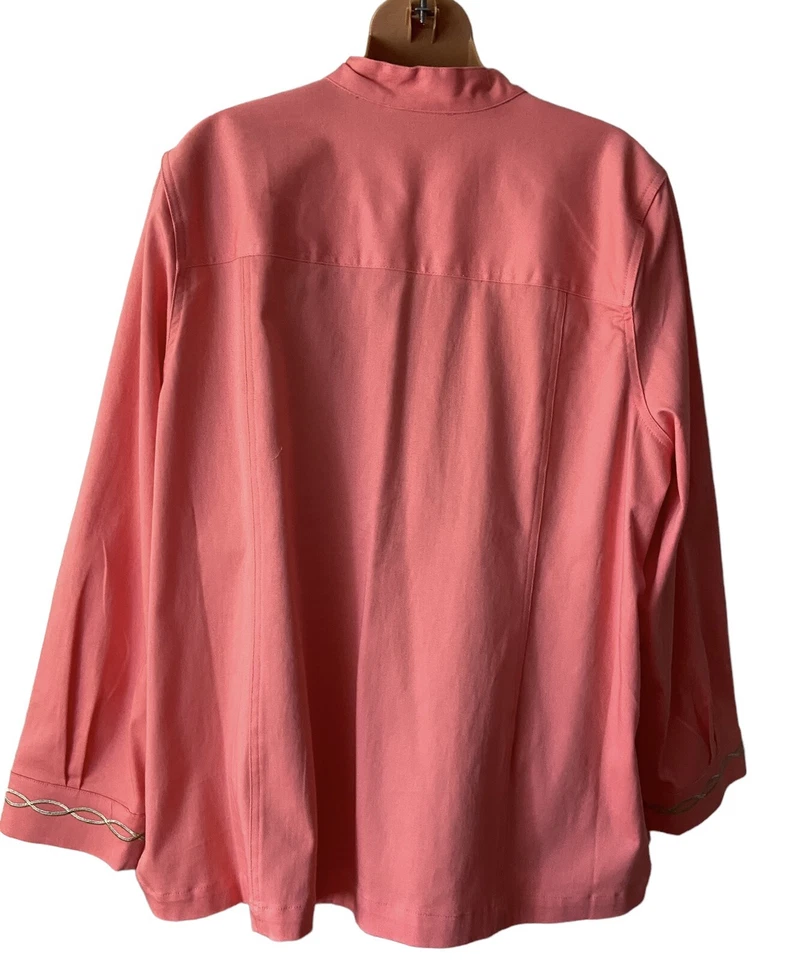 Quacker Factory Womens Jacket XL Coral  Butterfly Embroidered Career Zip Pockets - Image 2 of 4