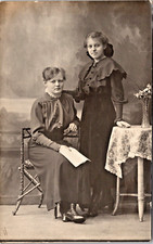 RPPC 2 Young Women Fashion Hair Do Furniture Lace Tablecloth Studio 1917 A-706