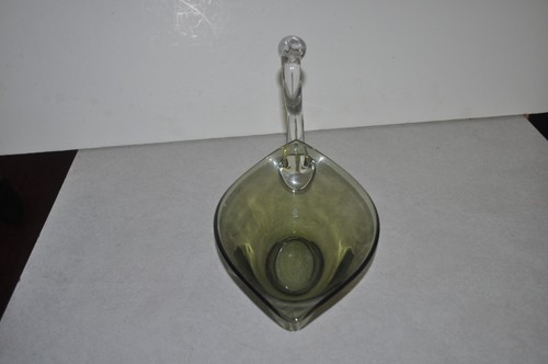 "Pieza central cisne de vidrio artístico cuenco soplado a mano verde ahumado transparente 9"" de alto" - Imagen 4 de 4