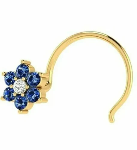 Lab Created 0.50CT Round Cut Sapphire 14K Yellow Gold Plated Women's Nose Pin - Picture 3 of 5