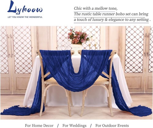 Fade-Resistant Royal Blue Cheesecloth Table Runner Set - 15 Pieces, 120 Inches - Picture 6 of 9