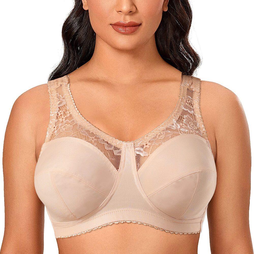 Women Full Coverage Plus Size 32-52 CD EFGG Wire Free Lace Bra