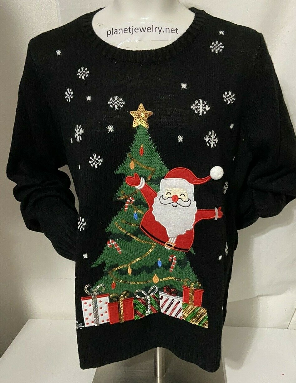 SANTA CLAUS And CHRISTMAS TREE Christmas SWEATER Women's Size XL NWT | eBay