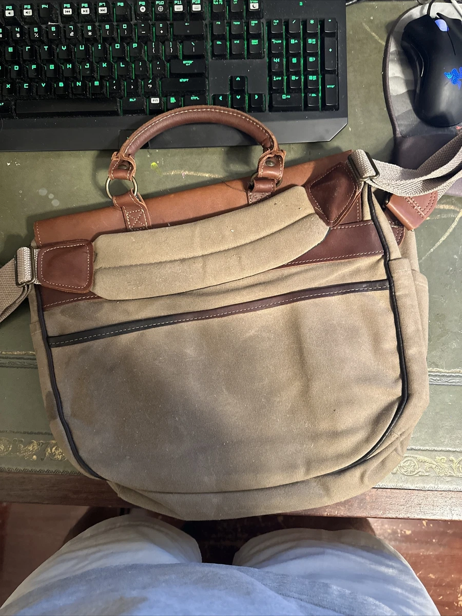Vintage LL Bean Waxed Cotton Canvas & Leather Cross Body Messenger