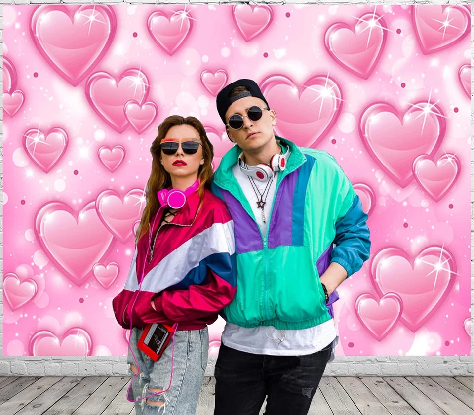 Decorações de festa coração rosa início dos anos 2000 Y2K, anos 90 cenários old school f - Imagem 2 de 4