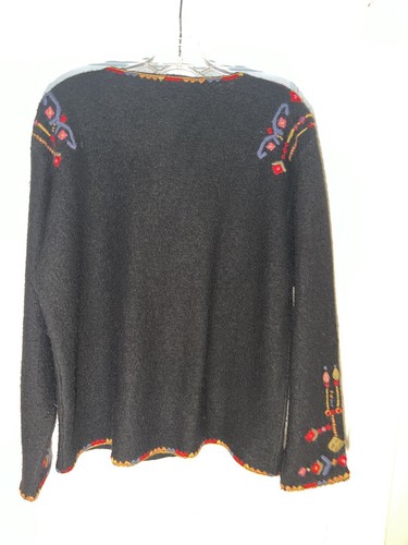 VRIKKE Embroidered Wool Cardigan Sweater Norwegian Irene Haugland Size L. d432 - Picture 6 of 12