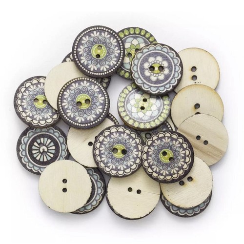 50pcs Retro Wood Buttons Handmade Clothes 15-25mm Sewing Scrapbook Clothing - Bild 12 von 55