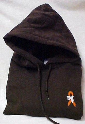 Leukemia Awareness Hoodie kleines orangefarbenes Band weiß taubenbraunes Sweatshirt neu - Bild 2 von 7
