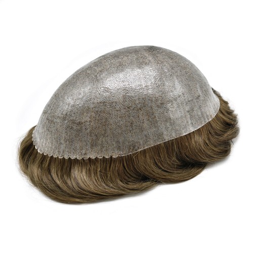 Mens Toupee Human Hair Replacement Systems Thin Skin Hair Piece Grey Hair Units - Picture 34 of 130
