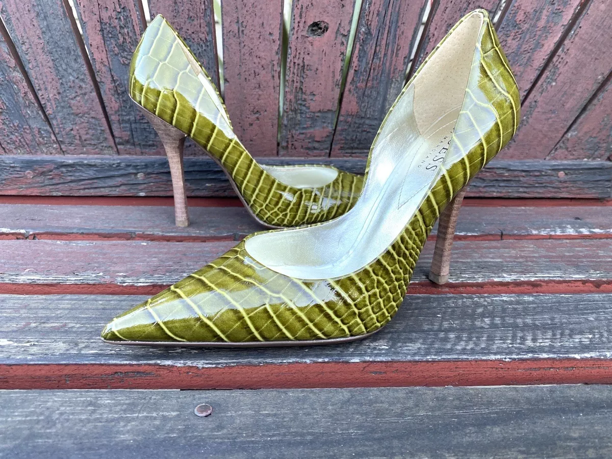 oLiVe GReeN CROC EUC taille 8 CUIR bout pointu talons aiguilles ESCARPINS CARRI