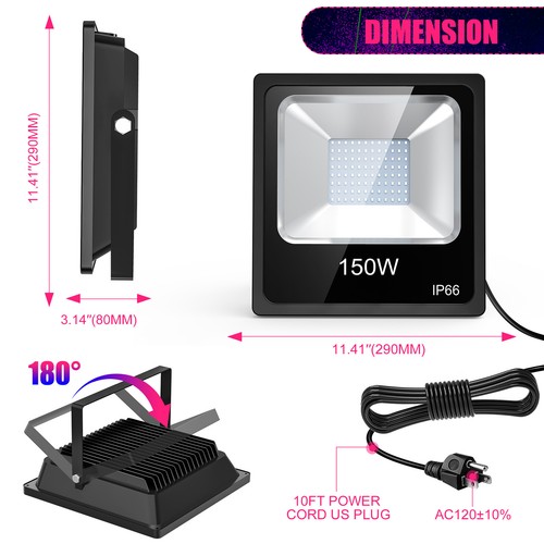 Black Lights 150W LED Flood Light (10ft Cable) For Stage Halloween XMAS (2 PCS) - Picture 2 of 10