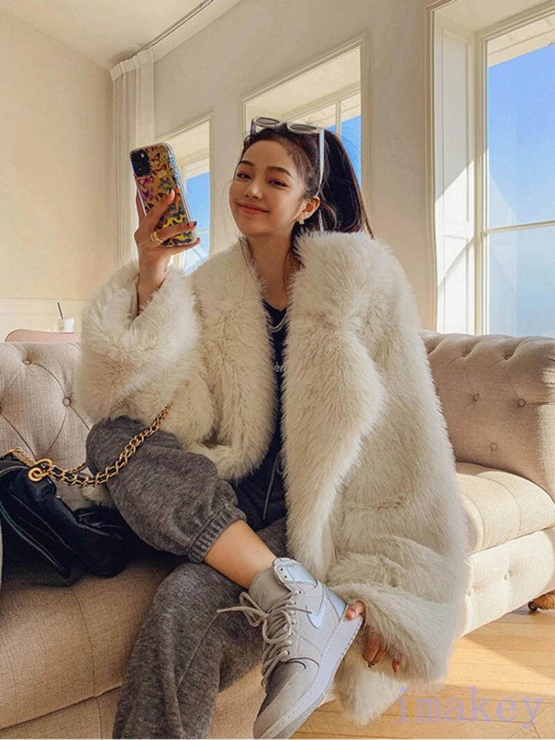 Women s Chic Winter Jackets Coat Faux Plush Fur Thick Outwear