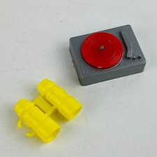 Barbie Gray Record Player Turntable Red Record Album  Yellow Binoculars Toy Lot