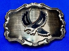 Patriotic Flying Wings Wide American Eagle Black Enamel Metal Framed Belt Buckle
