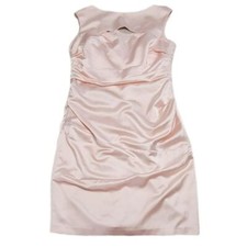 David's Bridal Short Sleeve Petal Stretch Satin Knee Length Dress Sizes 12 & 14