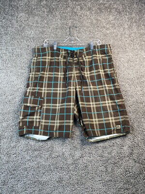 Quiksilver Swim Trunks Adult 34 Brown Blue Bathing Suit Surf Surfing Mens