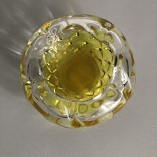 Vintage Murano Style Handblown Glass Ashtray Bowl Candy Trinket Dish Yellow 