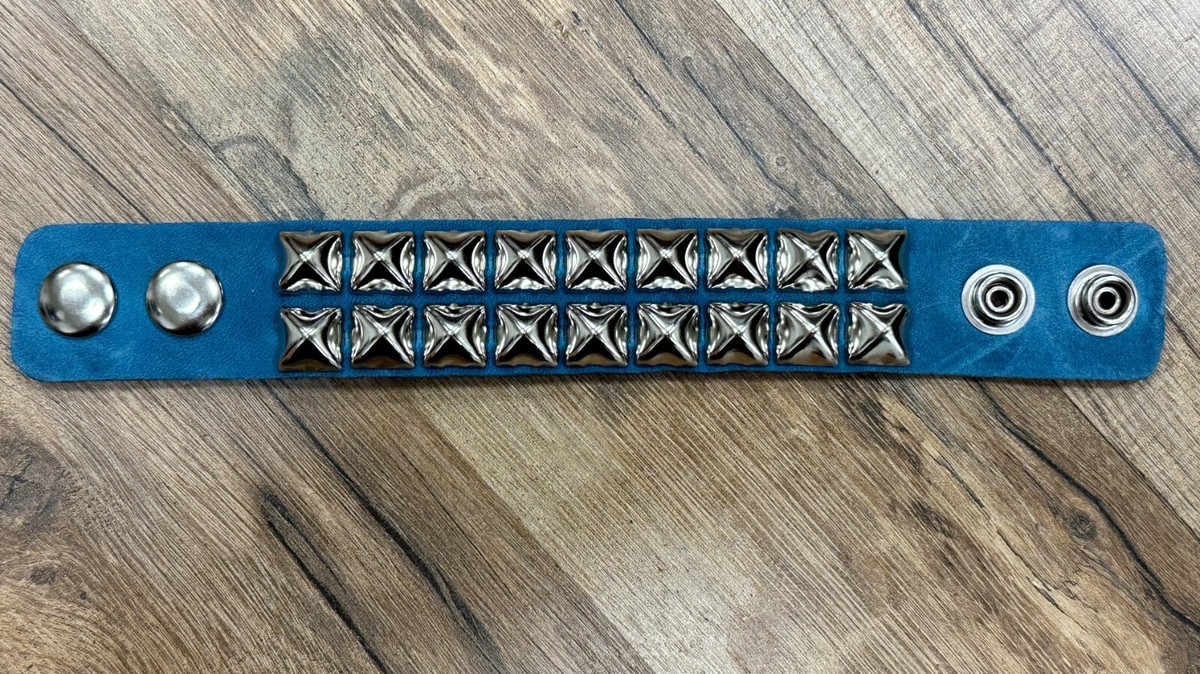 Blue Leather Bracelet Men Women Fashion Studded Cuff