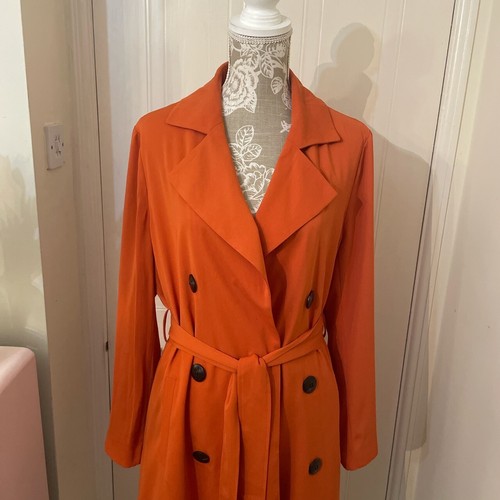 Rust / Orange Self Tie trench Coat . Size 14 . NWOT - Picture 2 of 4