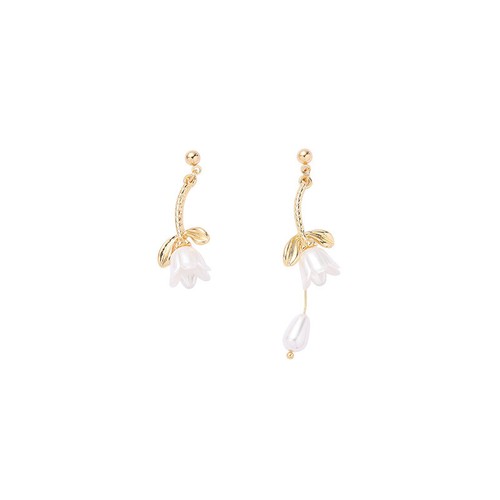 Lovely White Lily Of The Valley Flower Ear Stud Pearl Dangle Earrings - Picture 2 of 6