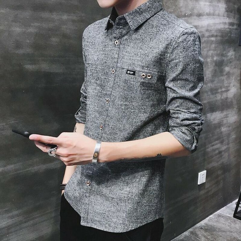 Men Spring Single Breasted Cutton Blend Slim Fit Korean Long Sleeve Casual Shirt Men Spring Single Breasted Cutton Blend Slim Fit Korean Long Sleeve Casual Shirt