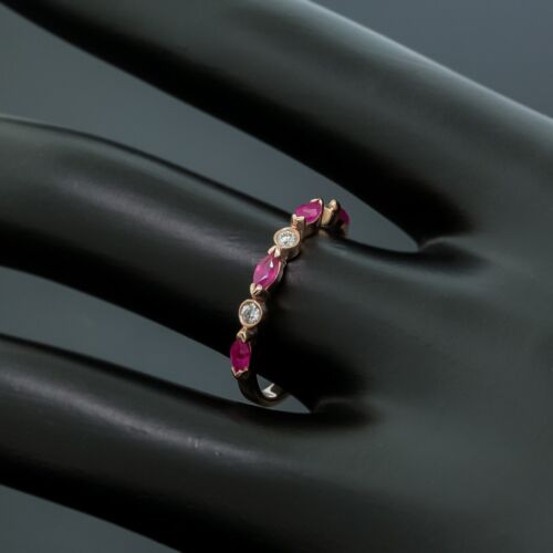 LALI Jewels Marquise Ruby Diamond Anniversary Band Ring Size 7 - 14K Rose Gold - Picture 3 of 5