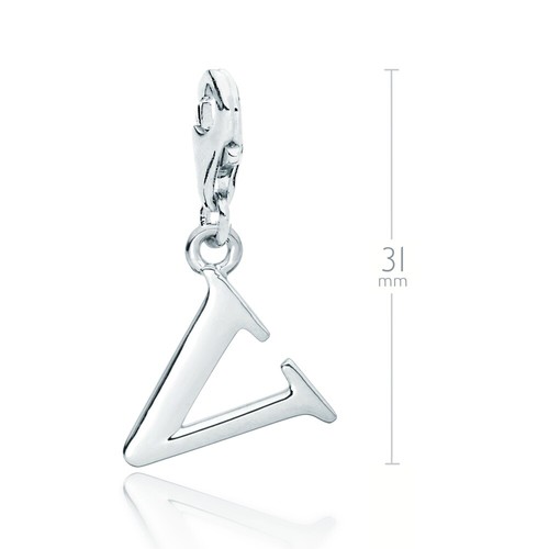 Letter V Initial Charm WG Rhodium Plated Charms fit TS Charm Club Bracelet 0196 - Picture 2 of 2