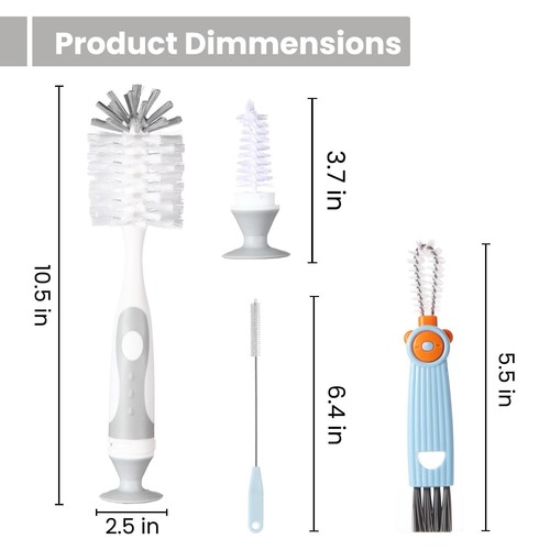 4-in-1 Baby Bottle Brush Set, Bottle Brush for Baby, Bottle Cleaner Brush Set... - Picture 2 of 7