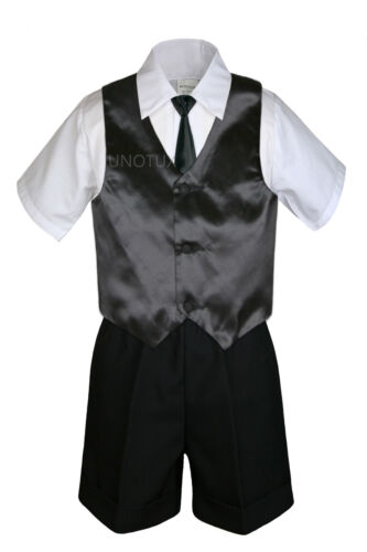 Baby Boy Toddler 7pc Checkered Vest Black Shorts Suit Extra Color Vest Necktie - Picture 7 of 30