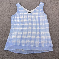 AB Studio Blouse Womens L Blue White Hippie Lined Sleeveless