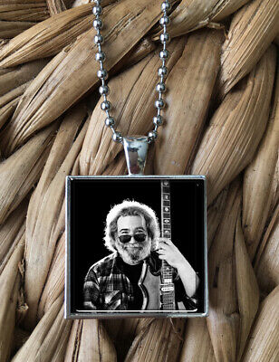 Jerry Garcia Grateful Dead Portrait Glass Pendant Silver Chain Necklace New - Grateful Dead Glass Pendant