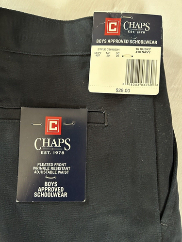 NEW Chaps Boy Size 16 HUSKY Navy Shorts School Uniform Shorts Adj Waist Pleated - Picture 8 of 8