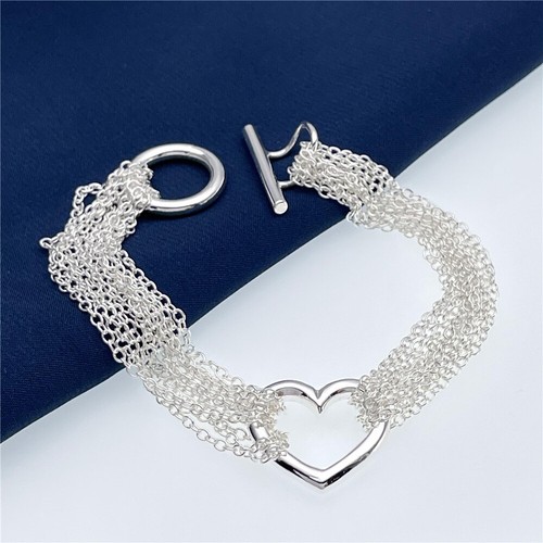 925 Sterling Silver Heart Tassel Braided Bracelets With Toggle Button Chains - Picture 5 of 14