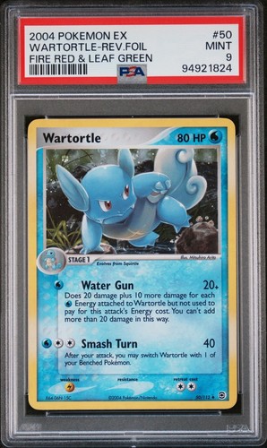 2004 POKEMON EX FIRE RED & LEAF GREEN 50 WARTORTLE REVERSE FOIL PSA 9 MINT - Afbeelding 1 van 2