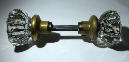 Vintage Glass and Brass Door Handle 12 point crystal Doorknob with Shaft