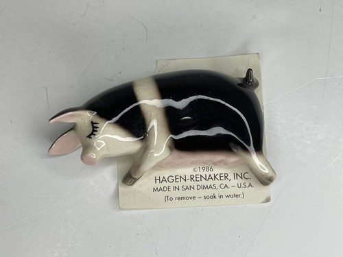 Vintage Hagen-Renaker kleine schlafende Porzellan Mama Schwein Figur 3" auf Karte
