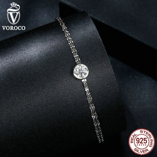 Voroco 925 Silver 0.5CT Double-layer Moissanite Bracelet Chain Gift Jewelry 21cm - Picture 8 of 14