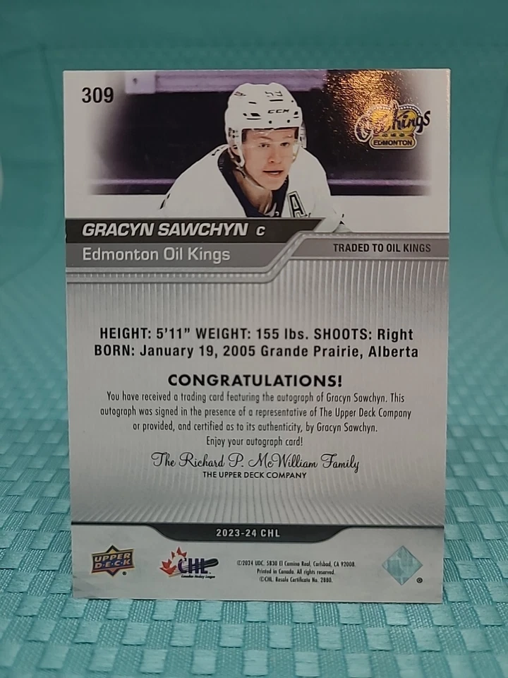 2023-24 Upper Deck CHL Auto Parallel Gracyn Sawchyn Stars #309 - Image 2 of 2