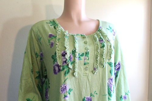Cotton Knit Nightgown Womens XXL 1X Plus Green Purple Floral LS Only Necessities - Picture 5 of 10