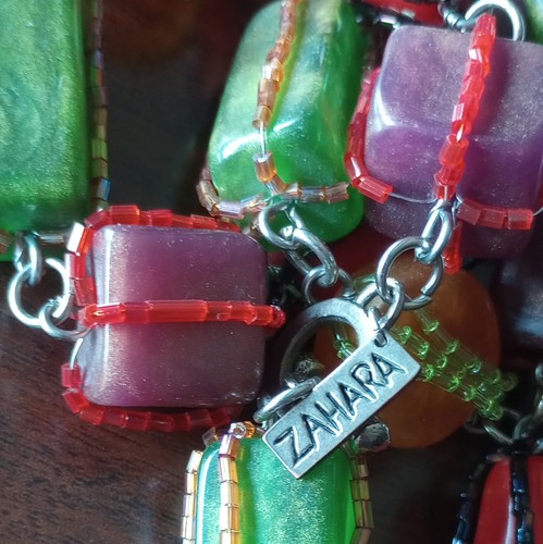 Zahara Bright Multi-Colored Lucite Geometric Shaped Caged w/Seed Beads Necklace - Picture 2 of 9
