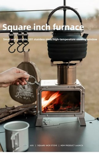 Wood Burner Stove Portable Firewood Square Stove Stainless Steel Outdoor Heater - Picture 8 of 22