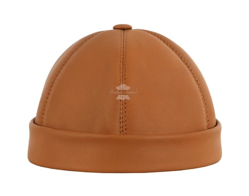 Men's Genuine Leather Skullcap Sailor Cap Hat Beanie Rolled Cuff Brimless Caps - Picture 5 of 23