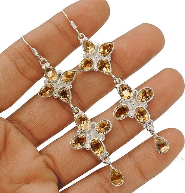 Natural 5CT Citrine 925 Solid Sterling Silver Earrings Jewelry eBay
