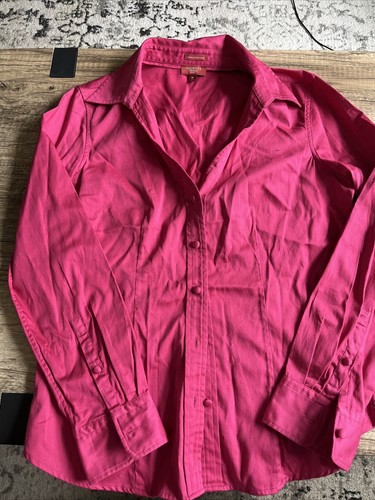 Talbots Haberdashery Petites Stretch Sateen Pink Button Front Shirt Blouse Sz 8p - Picture 1 of 4