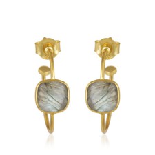 Labradorite Gemstone Hoop Earrings 18k Gold Plated Silver Handmade Jewelry
