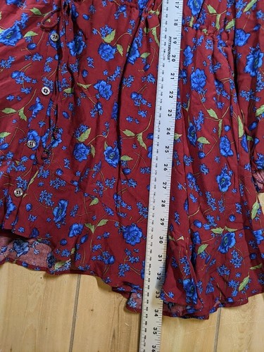 Mini Vestido Free People Flower Fields Rojo Azul Floral Pequeño Globo Calado - Imagen 11 de 12