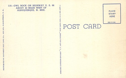Postal Owl Rock US Route 66 aproximadamente 40 millas West Albuquerque Nuevo México 1948 - Imagen 2 de 2